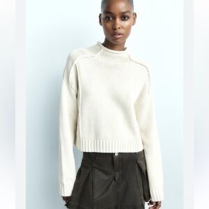 NWT Zara Pronounced Seam Cream Knit Sweater